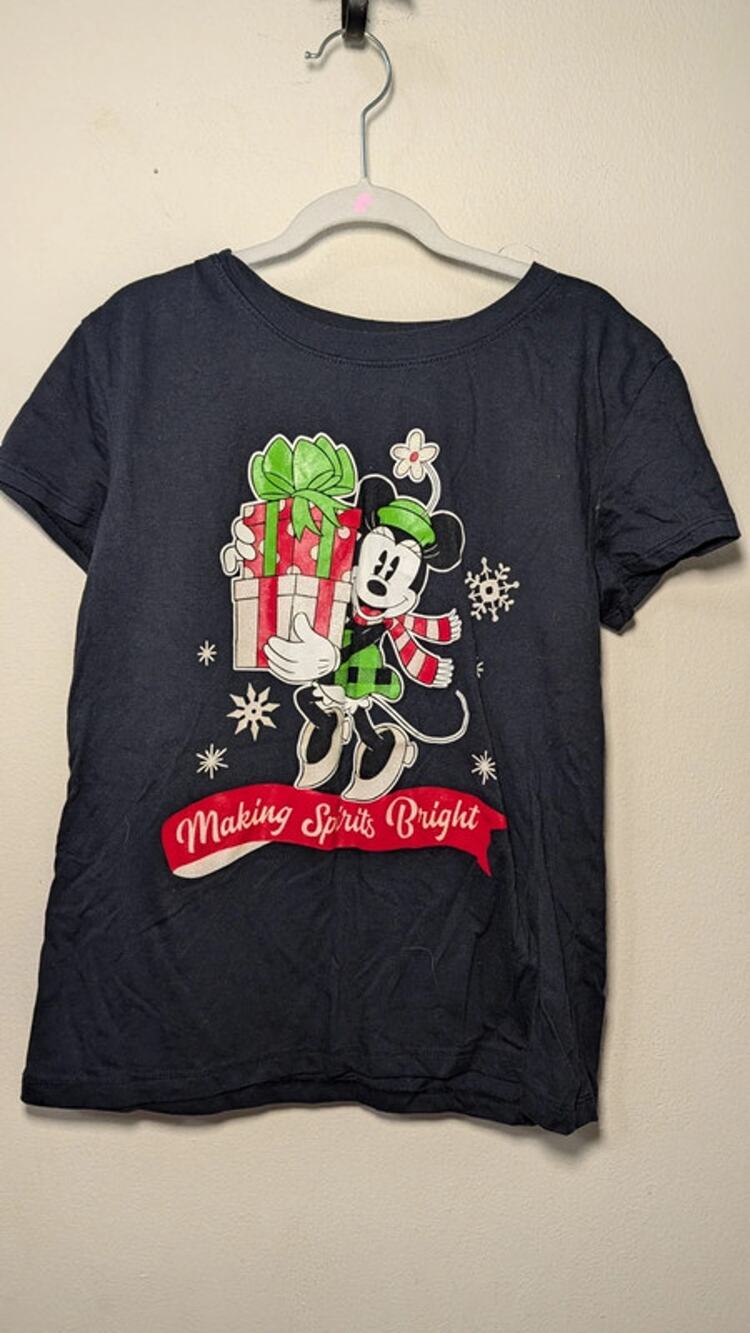 Minnie Mouse Making Spirits Bright T-Shirt Black Red Green Girls Size L 10/12